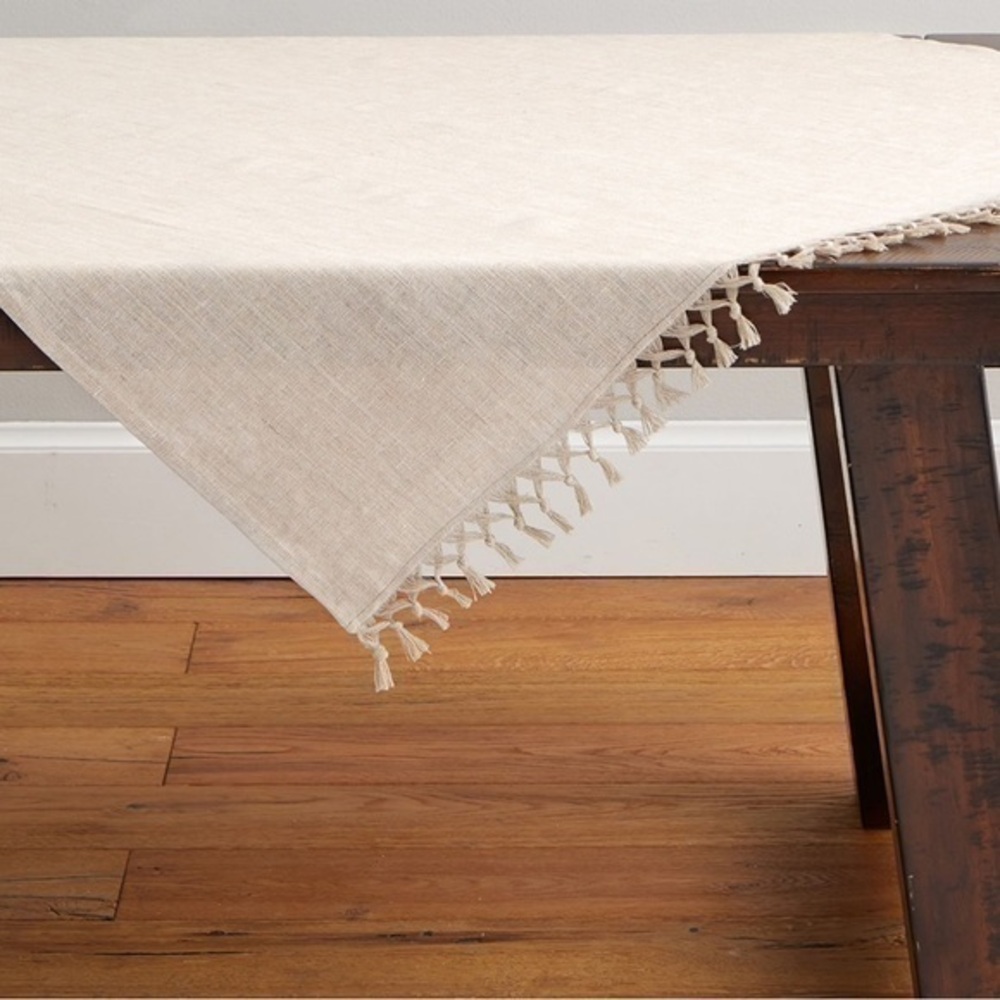 Pottery Barn Linen Flax Knotted Fringe Table Throw Cloth 50” x‎ 50”
